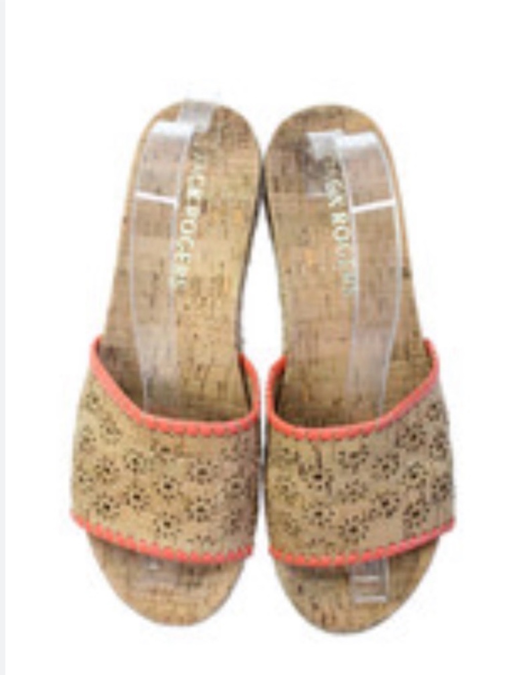 JACK ROGERS LASER CUT ESPADRILLE SLIDE SANDALS SIZE 8.5 BROWN WITH FLOWER